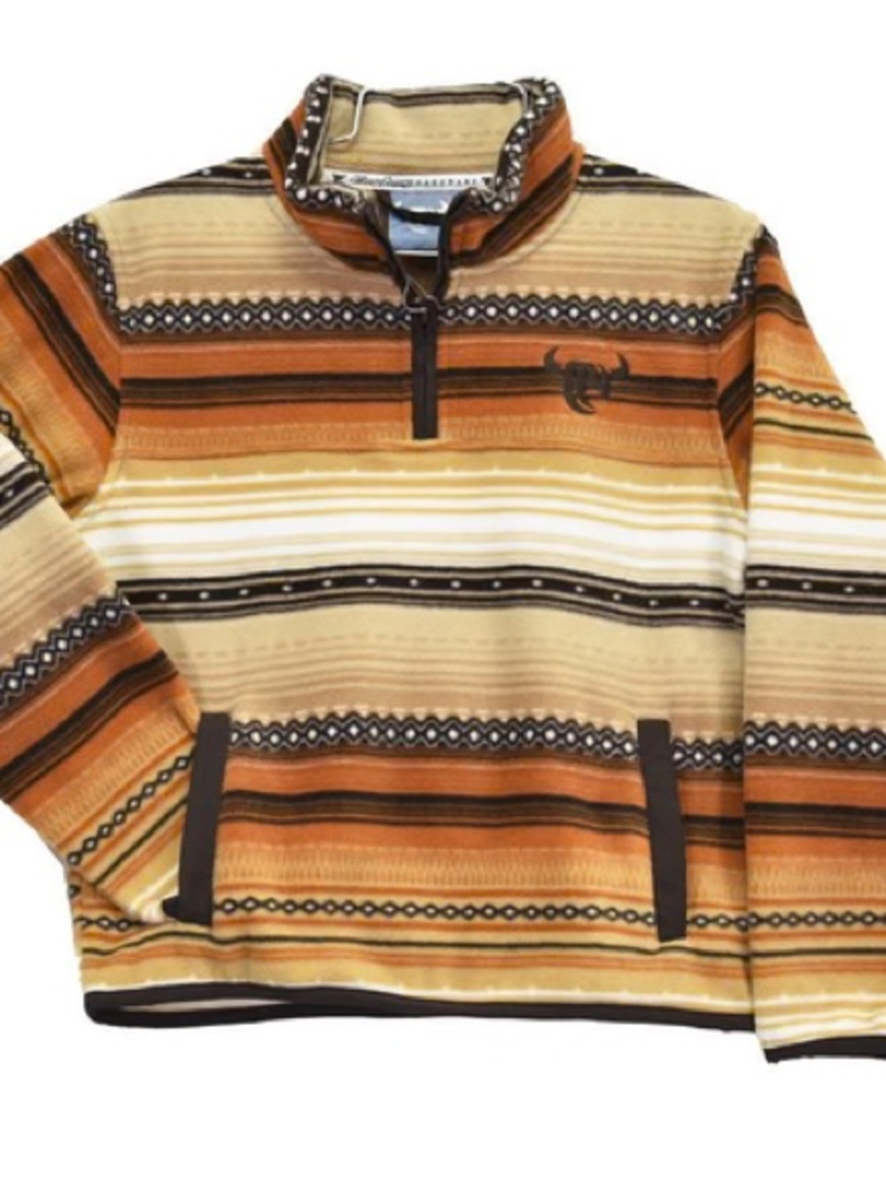Kids Zip-Up Pullover Jacket - Tan & Orange Stripe